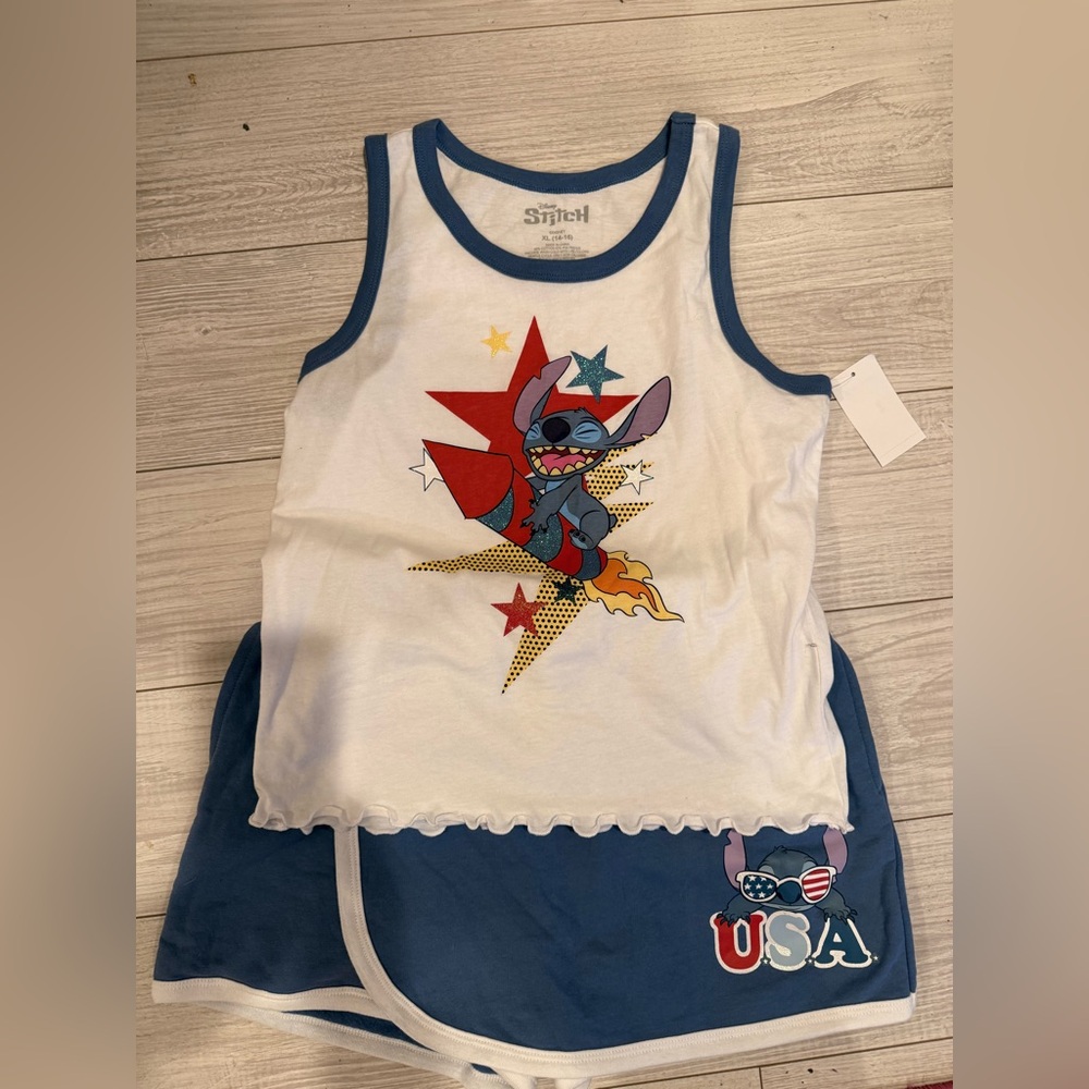 Stitch Kids Tank Top and Shorts Set - White and Blue